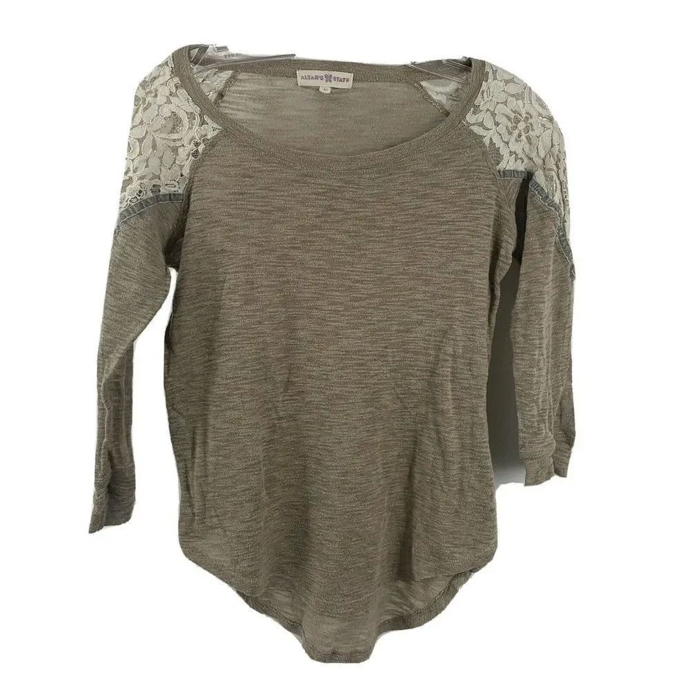 Altar'd State Top Brown Lace Shoulders 3/4 Sleeve